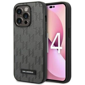 Husa Karl Lagerfeld - iPhone 14 Pro Max 6,7" - Grey Saffiano-Mono - Metal Logo
