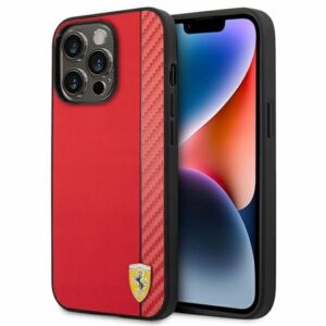 Husa Ferrari - iPhone 14 Pro Max - Smooth and Carbon Effect - Red