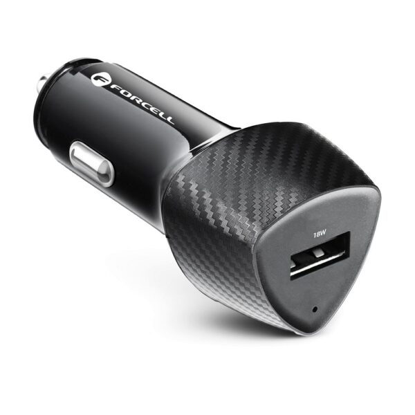 Mini încărcător auto FORCELL - CARBON USB QC 3.0 18W CC50-1A - Negru