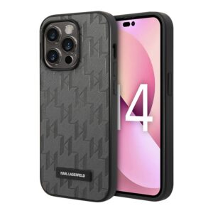Husa Karl Lagerfeld - iPhone 14 Pro - Saffiano Monogram - Metal Logo - Grey