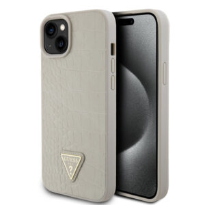 Husa originala Guess iPhone 15 Croco Triangle Metal Logo, auriu, GUHCP15SPCRTHCD