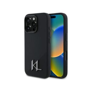 Husa Karl Lagerfeld iPhone 16 Pro Silicone MagSafe, Shadow Metal Initial, negru, KLHMP16LSCMKMPCK