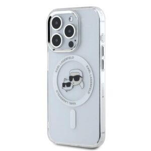 Husa iPhone 16 Pro Max Karl Lagerfeld IML MagSafe, Metal Karl&Choupette Head, alb, KLHMP16XHLSKCH