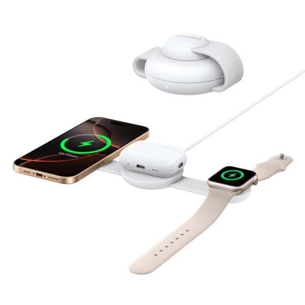 Incarcator wireless iPhone Anker B25M8H21, pliabil, 15W, alb - imagine 2
