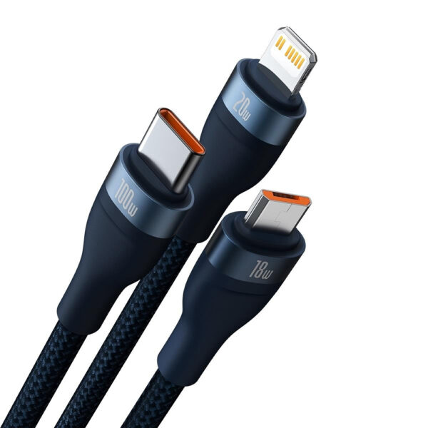 Cablu de date 3in1 Baseus Flash Series 2, 100W, 1.2m, albastru - imagine 2