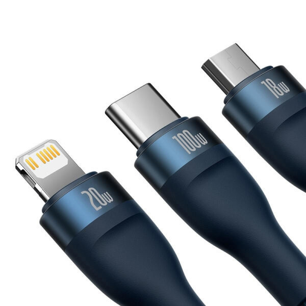 Cablu de date 3in1 Baseus Flash Series 2, 100W, 1.2m, albastru - imagine 3