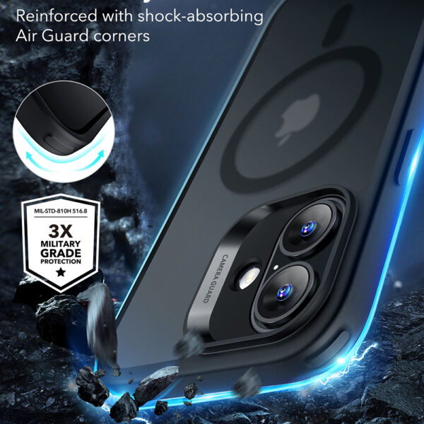 Husa iPhone 16 ESR Classic Hybrid HaloLock, negru frost - imagine 6