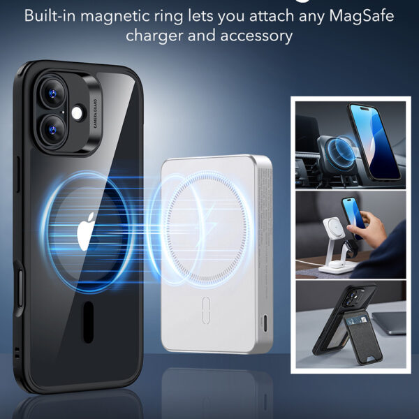 Husa iPhone 16 ESR Classic Hybrid HaloLock, negru/transparenta - imagine 4