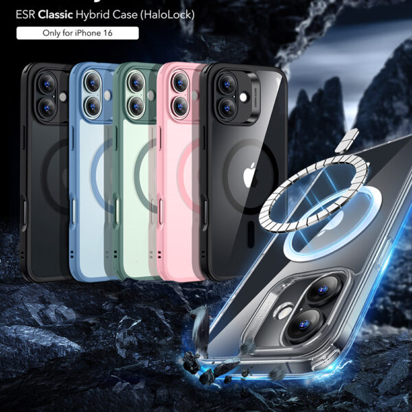 Husa iPhone 16 ESR Classic Hybrid HaloLock, negru/transparenta - imagine 3