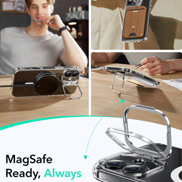 Husa iPhone 16 ESR Classic Hybrid HaloLock Kickstand, transparenta - imagine 3