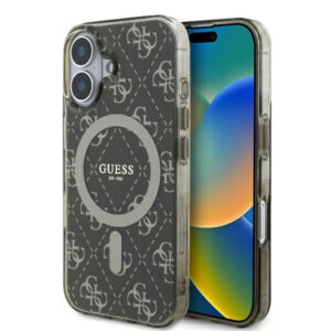 Husa iPhone 16 originala Guess IML 4G Background MagSafe, maro, GUHMP16SH4DTEW