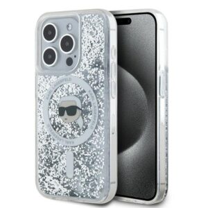 Husa Karl Lagerfeld iPhone 16 Pro Liquid Glitter MagSafe, Karl Head, clear, KLHMP16LLGKISGH
