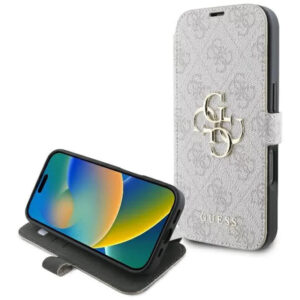 Husa tip carte iPhone 16 Pro Guess Book 4G, roz, GUBKP16L4GMGPI