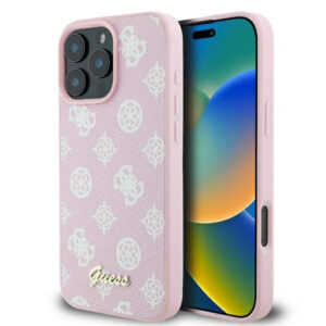 Husa iPhone 16 Pro Guess Peony Script MagSafe, roz, GUHMP16LPGPYSP