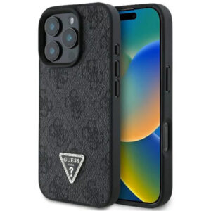 Husa iPhone 16 Pro Guess Leather 4G Triangle Strass, negru, GUHCP16LP4TDPK