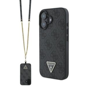 Husa iPhone 16 Guess Leather Metal Logo Strass Crossbody, negru, GUHCP16SP4TDSCPK