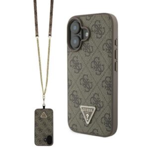 Husa iPhone 16 Guess Leather Metal Logo Strass Crossbody, maro, GUHCP16SP4TDSCPW