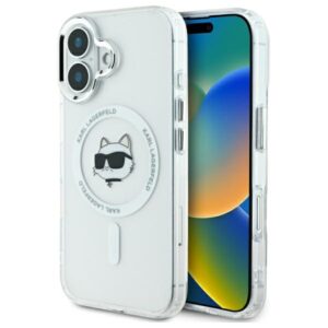 Husa iPhone 16 Karl Lagerfeld IML MagSafe, Choupette`s Head, alb, KLHMP16SHLSCHH