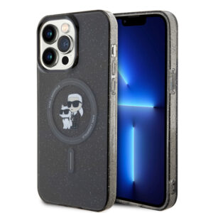 Husa Karl Lagerfeld iPhone 15 Pro Max Glitter MagSafe, Karl&Choupette, negru, KLHMP15XHGKCNOK