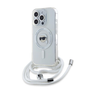 Husa iPhone 15 Pro Max Karl Lagerfeld IML Crossbody MagSafe, Karl Head, transparenta, KLHMP15XHCKHNT