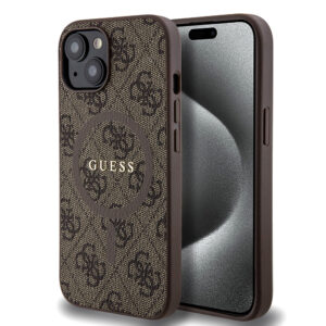 Husa Guess iPhone 15 4G Collection Leather MagSafe, maro, GUHMP15SG4GFRW