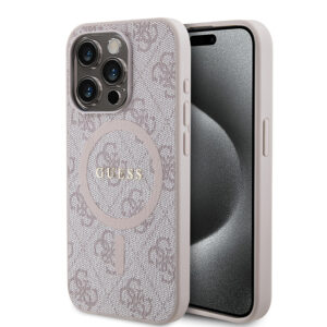 Husa Guess iPhone 15 Pro 4G Collection Leather MagSafe, roz, GUHMP15LG4GFRP