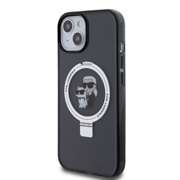 Husa iPhone 15 Karl Lagerfeld Hardcase Ring Stand MagSafe, Karl&Choupette, negru, KLHMP15SHMRSKCK - imagine 2