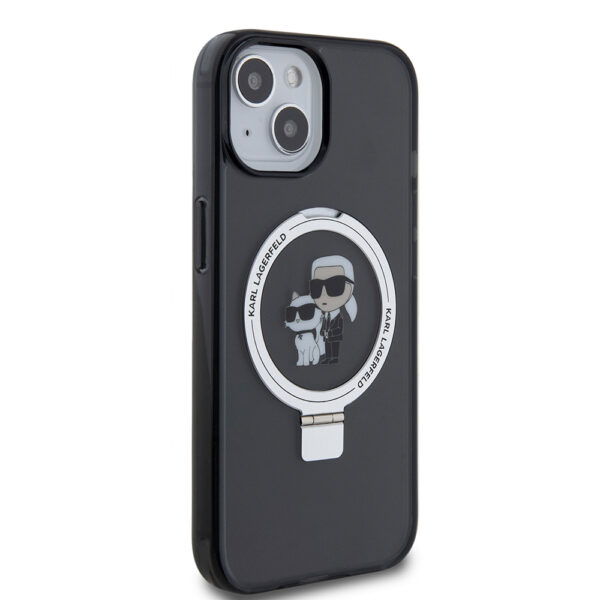 Husa iPhone 15 Karl Lagerfeld Hardcase Ring Stand MagSafe, Karl&Choupette, negru, KLHMP15SHMRSKCK - imagine 3