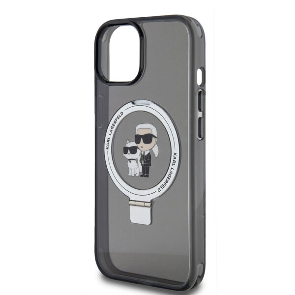 Husa iPhone 15 Karl Lagerfeld Hardcase Ring Stand MagSafe, Karl&Choupette, negru, KLHMP15SHMRSKCK - imagine 5