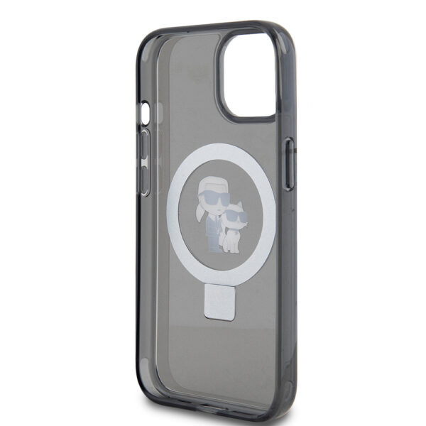 Husa iPhone 15 Karl Lagerfeld Hardcase Ring Stand MagSafe, Karl&Choupette, negru, KLHMP15SHMRSKCK - imagine 6