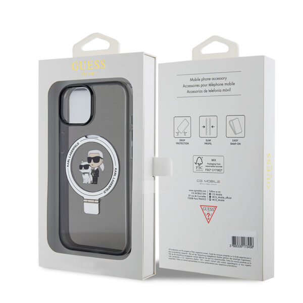 Husa iPhone 15 Karl Lagerfeld Hardcase Ring Stand MagSafe, Karl&Choupette, negru, KLHMP15SHMRSKCK - imagine 7