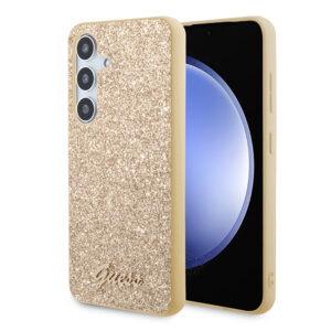 Husa Guess Glitter Script Samsung Galaxy S24 cu sclipici, auriu, GUHCS24SHGGSHD