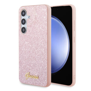 Husa Guess Glitter Script Samsung Galaxy S24 cu sclipici, roz, GUHCS24SHGGSHP