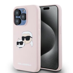 Husa Karl Lagerfeld iPhone 15 Pro Max Silicone MagSafe, Karl&Choupette, roz, KLHMP15XSKCHPPLP