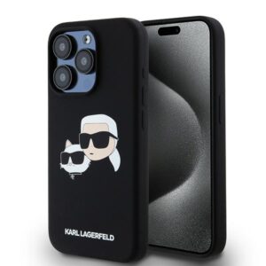 Husa Karl Lagerfeld iPhone 15 Pro Max Silicone MagSafe, Karl&Choupette, negru, KLHMP15XSKCHPPLK