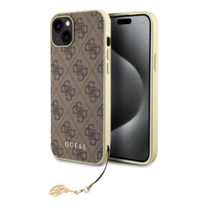 Husa originala Guess iPhone 15 Hardcase 4G Charms Collection, maro, GUHCP15SGF4GBR
