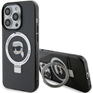 Husa iPhone 15 Pro Max Karl Lagerfeld Hardcase Ring Stand MagSafe, Karl Head, negru, KLHMP15XHMRSKHK