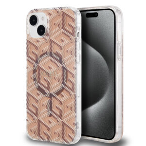 Husa iPhone 15 Plus originala Guess IML GCube MagSafe, maro, GUHMP15MHGCUSTGW