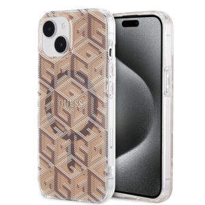Husa iPhone 15 originala Guess IML GCube MagSafe, maro, GUHMP15SHGCUSTGW