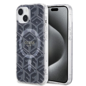 Husa iPhone 15 originala Guess IML GCube MagSafe, negru, GUHMP15SHGCUSTGK