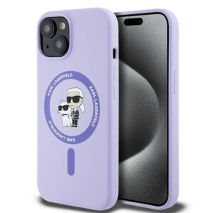 Husa Karl Lagerfeld iPhone 15 Silicone Ring MagSafe, Karl&Choupette Heads, mov, KLHMP15SSCMKCRHU