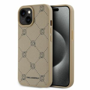 Husa iPhone 15 Karl Lagerfeld Leather MagSafe, Karl Head, bej, KLHMP15SPGKHPHE