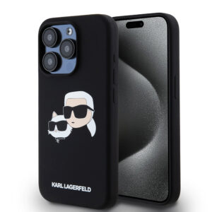Husa Karl Lagerfeld iPhone 15 Pro Silicone MagSafe, Karl&Choupette Head, negru, KLHMP15LSKCHPPLK
