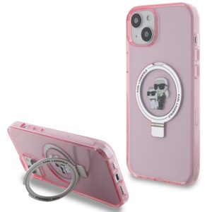 Husa iPhone 15 Karl Lagerfeld Hardcase Ring Stand MagSafe, Karl&Choupette, roz, KLHMP15SHMRSKCP