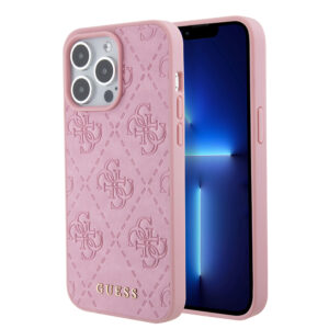 Husa iPhone 15 Pro Max Guess Leather 4G Stamped, roz, GUHCP15XP4EPMP