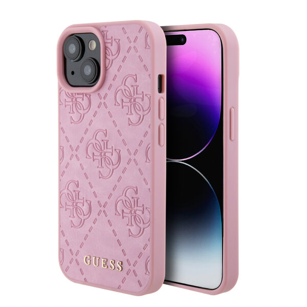 Husa iPhone 15 Guess Leather 4G Stamped, roz, GUHCP15SP4EPMP