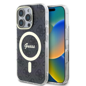Husa iPhone 16 Pro originala Guess IML 4G MagSafe, negru, GUHMP16LH4STK