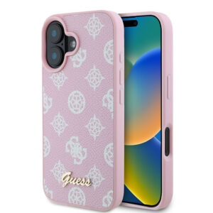 Husa iPhone 16 Plus Guess Peony Script MagSafe, roz, GUHMP16MPGPYSP