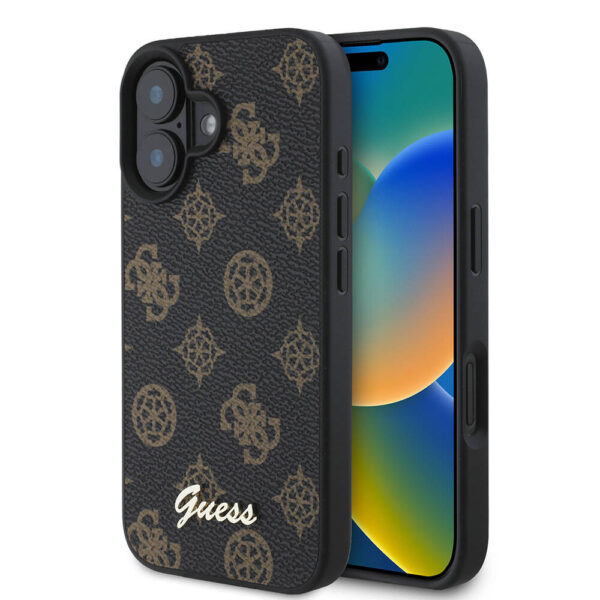 Husa iPhone 16 Plus Guess Peony Script MagSafe, negru, GUHMP16MPGPYSK