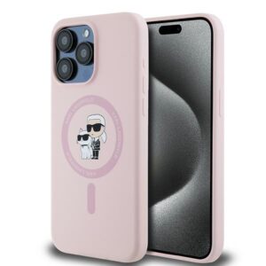 Husa Karl Lagerfeld iPhone 15 Pro Silicone MagSafe, Karl&Choupette, roz, KLHMP15LSCMKCRHP